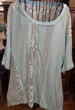 NWOT POL Soft Blue Lace Detail Dolman Sleeve Hi- Low Top Med Oversized