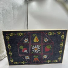 Rare 70’s Vintage Oneida Silverware Case Blue Demin Fruit Patchwork Embroidered