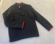Vtg GREENDOG KNIT Boys Size 6 Collared Pullover Sweater Black Zip Neck