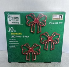Home Accents Holiday 10 in. Twinkling LED Bows 3 Pack Christmas Lights New