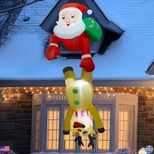 DR.DUDU 7 FT Inflatable Christmas Decor - Giant Santa & Reindeer with LED Lights