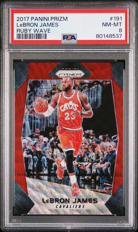 2017 Panini Prizm #191 Lebron James Ruby Wave PSA 8