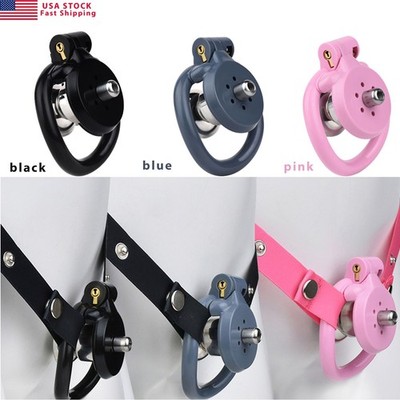 Flat Sissy Chastity Cage Device, Inverted Negative Lock with 4 Rings & Belt, SM