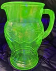 Vintage Uranium Glass Pitcher Anchor Hocking Cris Cross Pattern 8"
