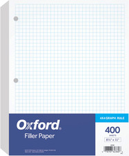 Filler Paper 8.5"x11" 4x4 Graph Rule 3-Hole Punched Loose-Leaf 400 Sheets