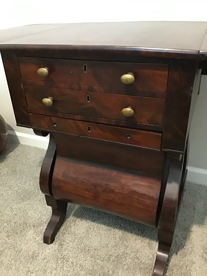  古董 1800 年代工作台/缝纫架带腹抽屉-落叶/书桌/红木  — 第 3/4 张图片