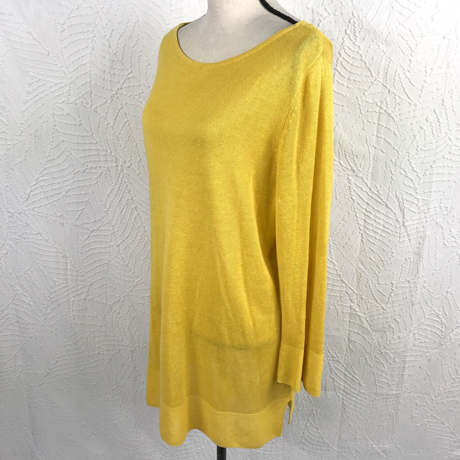 J Jill Tunic Top Sweater M Tall Linen Blend Gold Slub Knit Lightweight Beachy