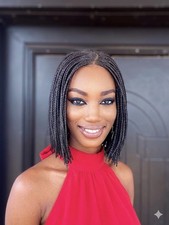 12-inch Black bob Braids Wig, 100 Human Hair, center part closure
