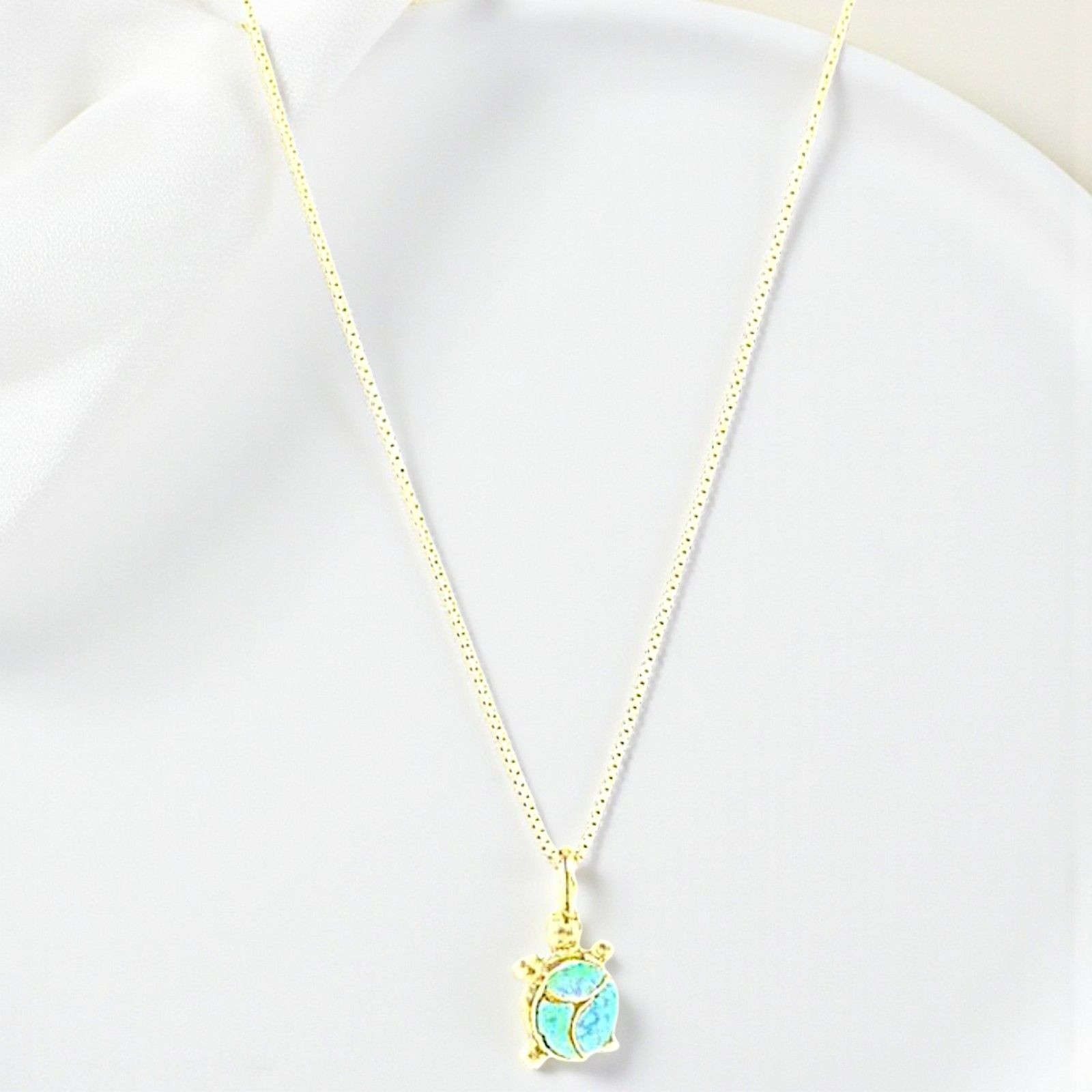 Sterling Silver Opal Turtle Pendant Necklace Italy 925 Box Chain 18