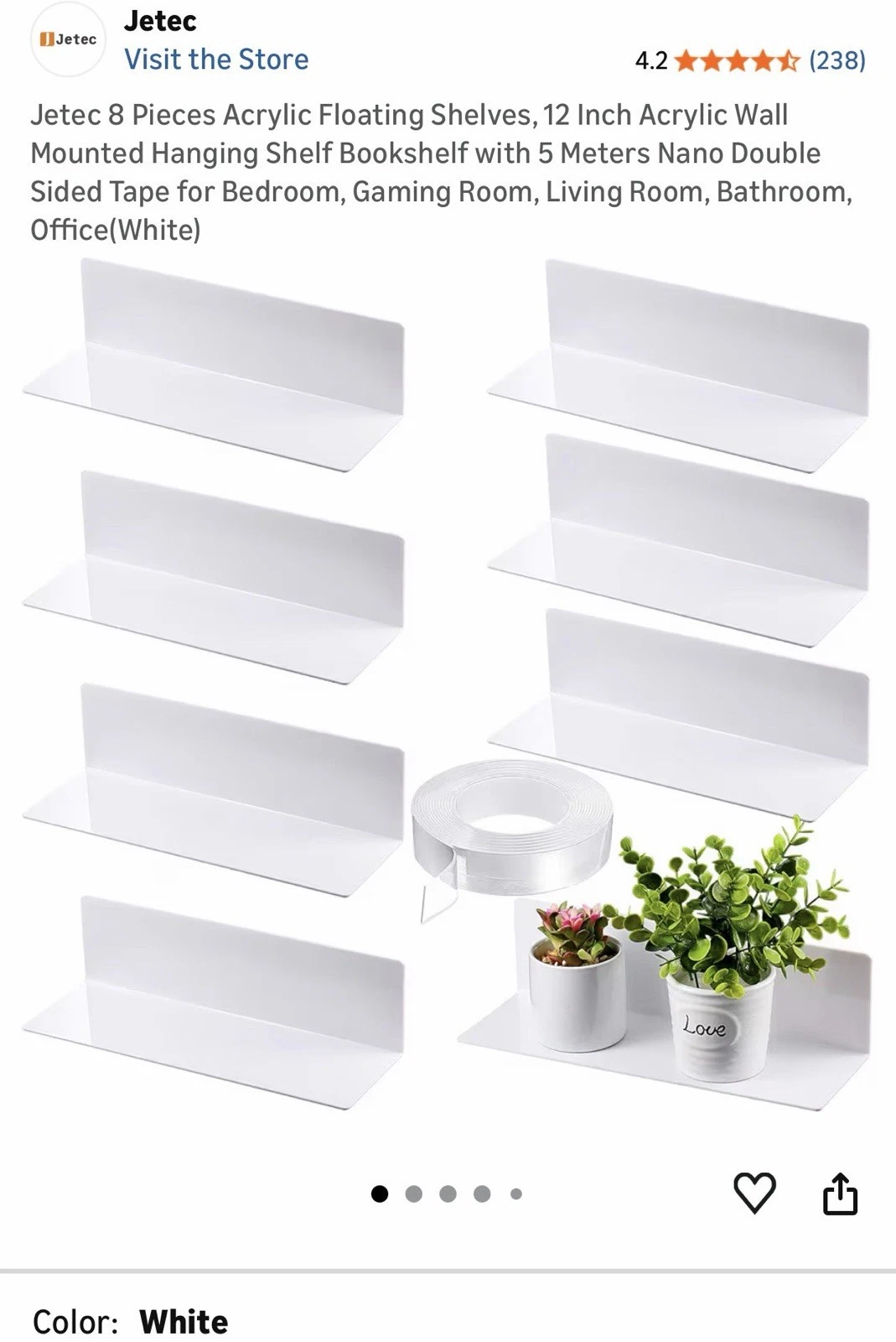 8 Pieces Acrylic Floating Shelves, 12 Inch Acrylic Wall Mounted Hanging Shelf...