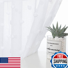 MYSKY HOME Pom Pom Sheer Curtains White 95" L Light Filtering Living Room