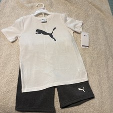 Puma 2 Piece Set cotton White Tshirt fleeceGray Shorts Size 6 Boys NWT