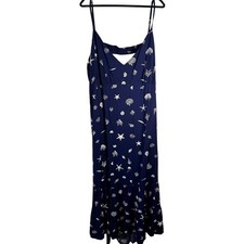 Target Midi Dress Women 4XL Navy Blue Seashell Starfish Print Open Back Tiered