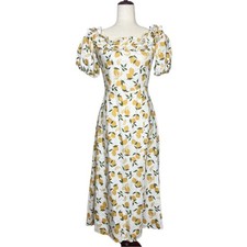 REFORMATION Women's Size 4 Lemon Print Linen Marley Off-the-Shoulder Midi Dress