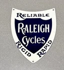 VINTAGE 12” RALEIGH CYCLES PORCELAIN SIGN GAS OIL CAR TRUCK MOTORCYCLE