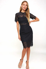 Lulu's Remarkable Navy Blue Sheer Lace Short Sleeve Mini Dress Size Small