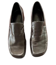 Franco Sarto Womens 9M Leather Block Heeled Loafers Slip On Brown Shoes Brazil