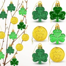 48pcs St Patricks Day Decorations Shamrock Ornaments and Gold Coins for Tree, Go