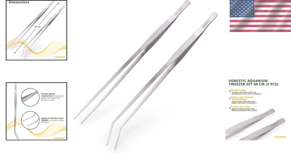 23.6 Inch Extra Long Aquarium Tweezers Set - Curved & Straight, Stainless Steel - Image 2 of 4