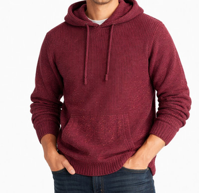 American Eagle Men s Textured Knit Hoodie M Pullover Sweater Burgundy Layer