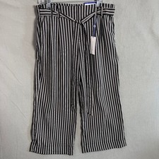 PopSugar Women's Relaxed Paper Bag Pants Size L Black Striped NWT