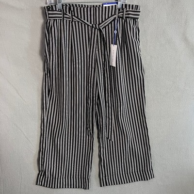 PopSugar Women's Relaxed Paper Bag Pants Size L Black Striped NWT