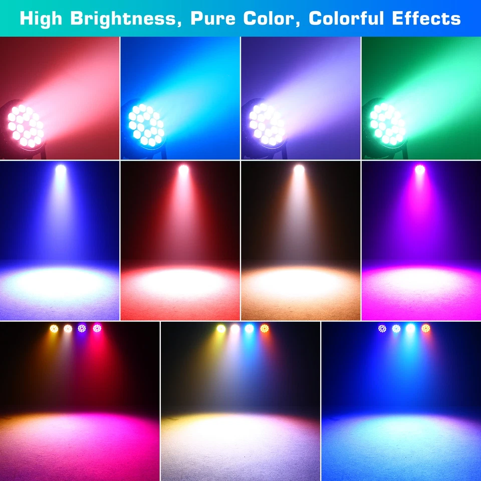 270W 18 LED RGBWA +UV 6 in1 Stage Par Lighting Beam Light DMX for DJ Disco Party - Image 4 of 4