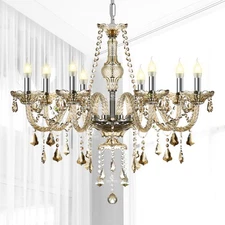 Antique 8-Light Crystal Chandelier  Vintage Pendant Ceiling Light Fixture