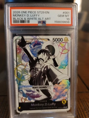 2026 One Piece ST29 EN Black & White Alt Art #001 Monkey D. Luffy PSA 10
