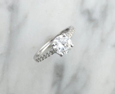 1.21 Ct Round Cut Real Moissanite Engagement Ring 14K Solid White Gold Size ALL