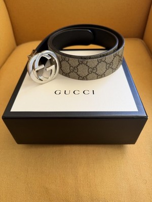 Gucci Reversible Belt With GG Buckle - Size 90 / 36 - GG Supreme/Black Leather
