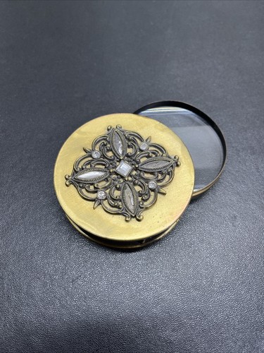 Intricate 3" Brass Compact Folding Magnifying Glass Rhinestone Embellishments