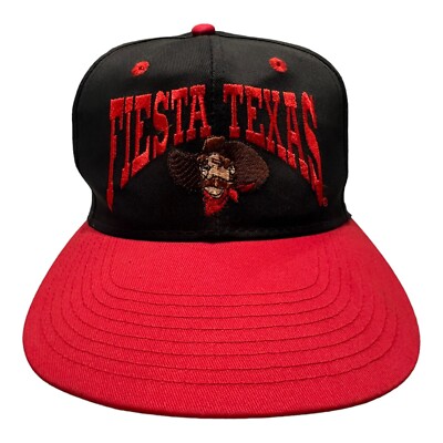 Vintage Fiesta Texas Theme Park Cowboy Hat Cap Snapback Black Red
