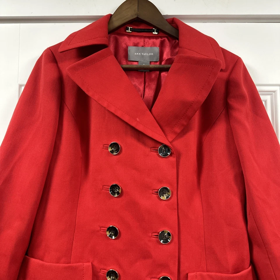 Vestido gabardina largo de lana de doble botonadura rojo para mujer Ann Taylor Work City talla 8 Foto 2 de 4