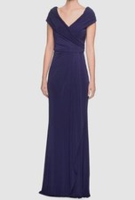 389 La Femme Women's Navy Blue Column Ruched Bodice Jersey Gown Dress Size 4