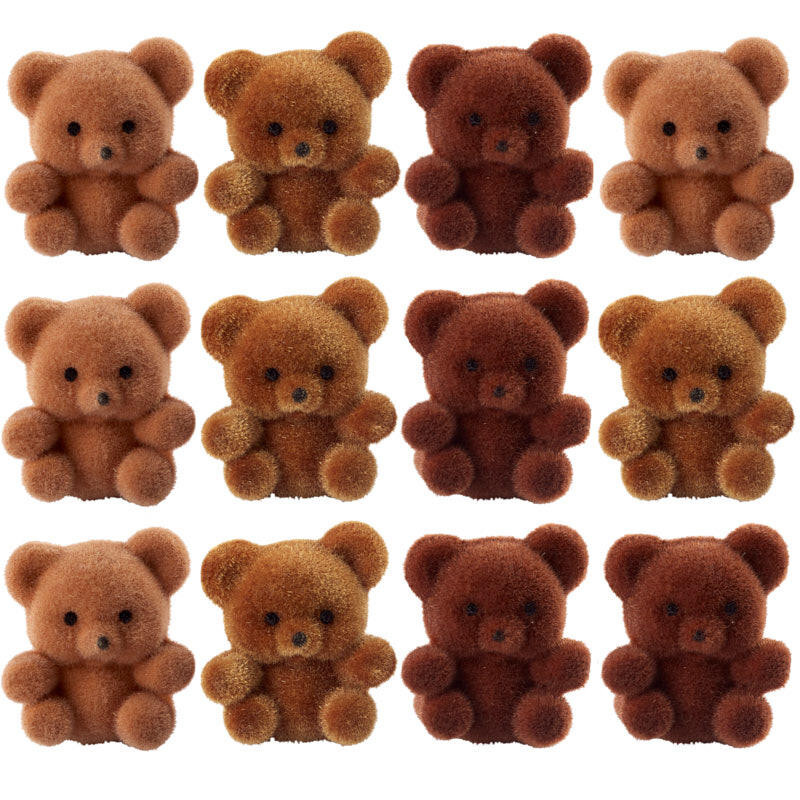 Package of 24 Sitting Assorted Brown Flocked Miniature Bears With