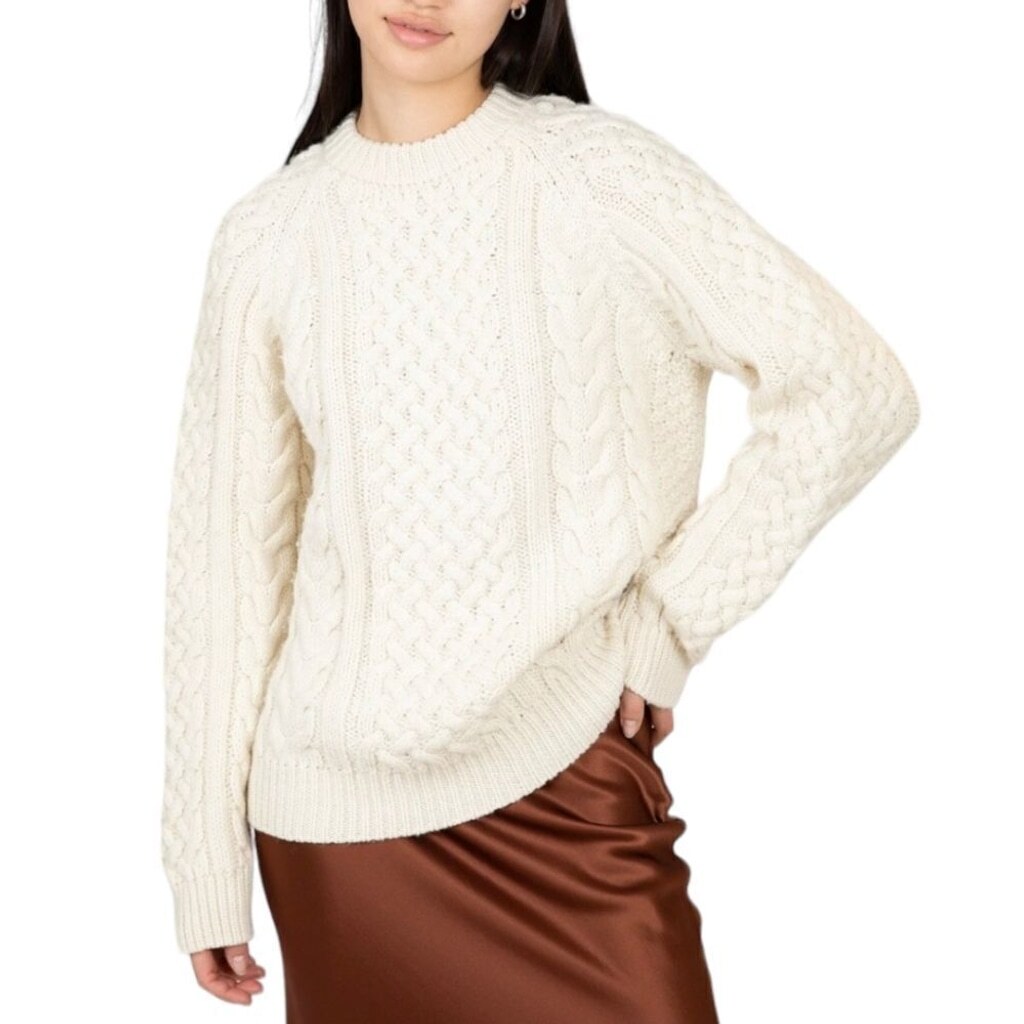 Club Monaco Fisherman Cable Knit Cashmere Wool Blend Sweater Women's sz M Cream