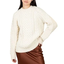 Club Monaco Fisherman Cable Knit Cashmere Wool Blend Sweater Women's sz M Cream