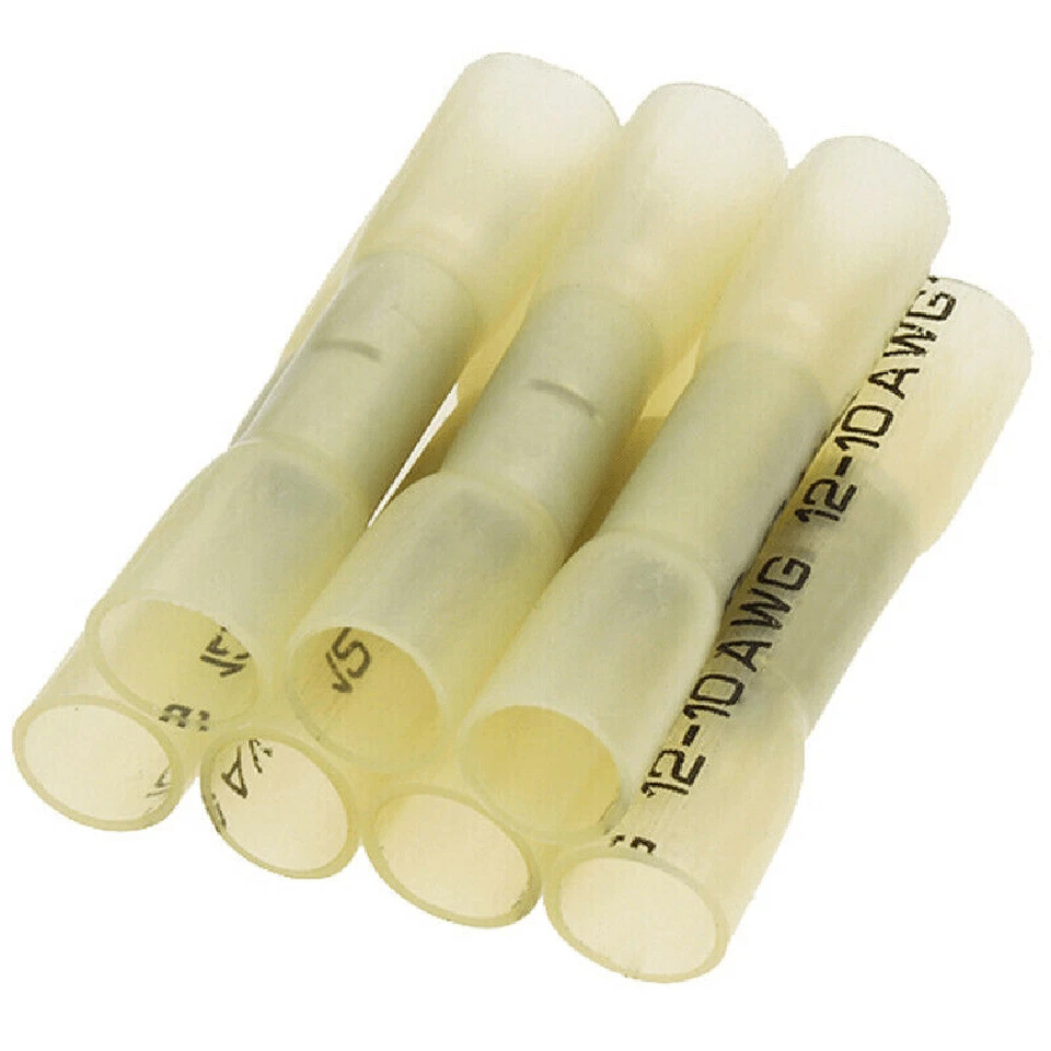 50-300 AWG 12-10 Gauge Heat Shrink Crimp Terminals Wire Butt Connectors Yellow - Image 2 of 4