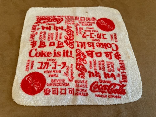 Vintage 80s Coca Cola Cloth With different languages red coke towel kitchen wash