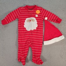 Just One You by Carter's Red Stripe Santa Footed Sleeper w/ Hat 3 Mo NEW