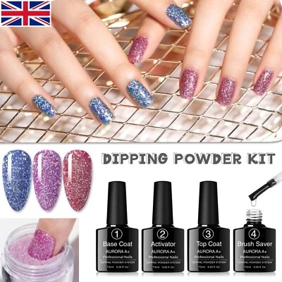 AURORA A+ Nail Dipping Powder Holographic SET Fast Dry 7 piece Gift Nails Starter Kit Holo