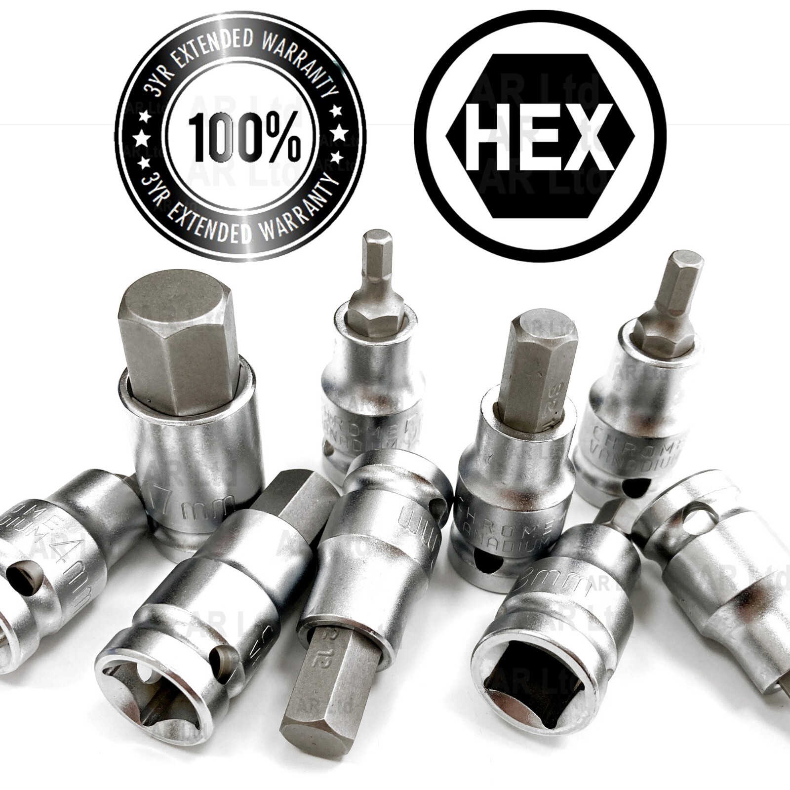 Allen key Sockets Male Hexagonal Allen Socket Bits 9pc 1/2in drive Hex Key Set