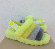 UGG SULFUR YELLOW MULTI FLUFF YEAH SLIDE SHEEPSKIN SLIPPERS, US 7/ EUR 38 NIB