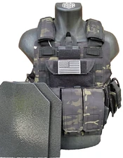 Black Multicam Tactical Vest Plate Carrier With Plates- 2 10x12 curved Plates