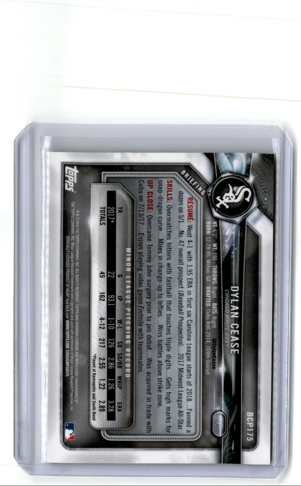 2018 Bowman Chrome Prospects Green Shimmer Dylan Cease 21/99 White Sox #BCP175 - Image 2 of 2