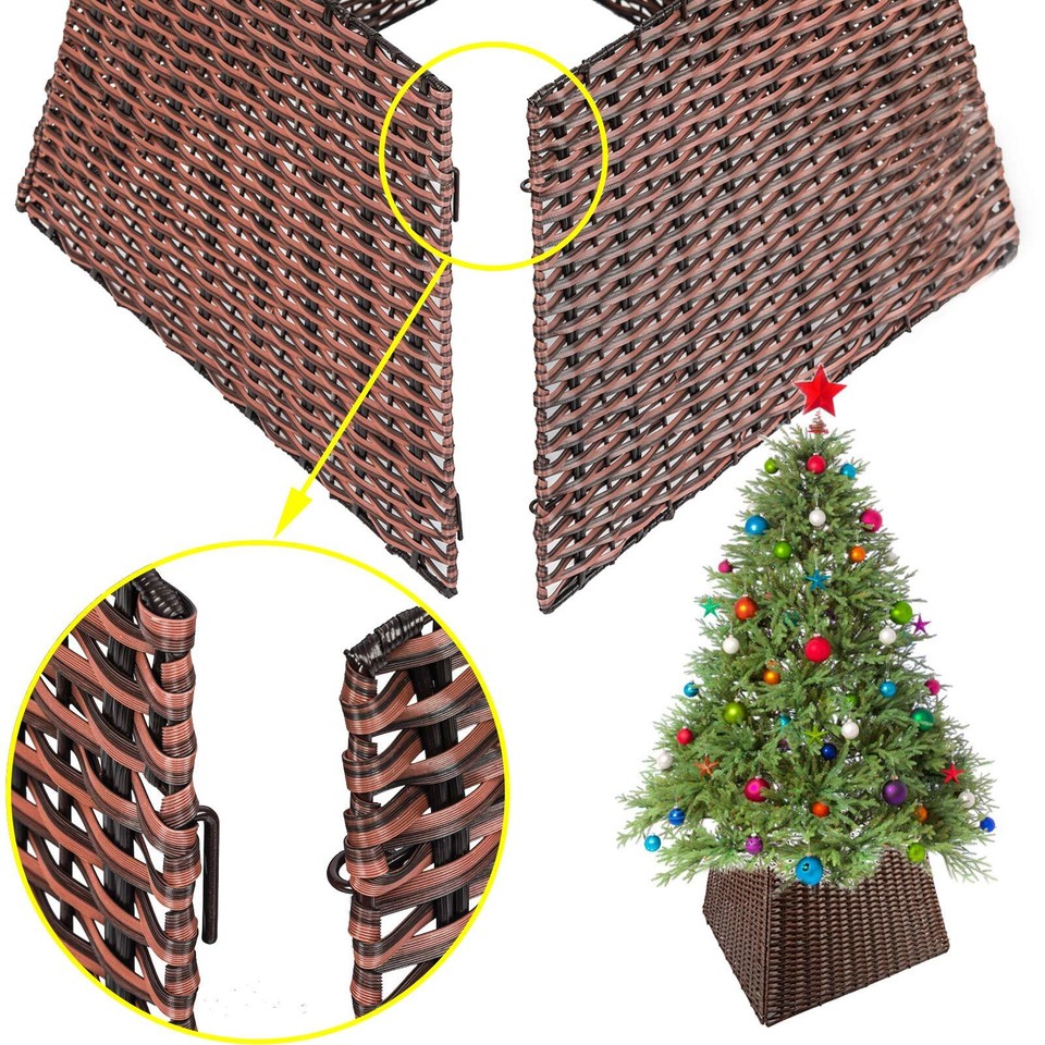 Christmas Tree Collar Skirt, Rattan Wicker Xmas Tree Collar Basket Ring