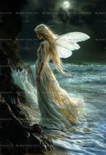 OCEAN FAIRY ART PRINT, Mystical Nautical Fairytale Poster, Sea Fae Decor E881