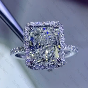 Authentic 5.50 TCW Radiant Cut Moissanite Halo Engagement Ring In 14K White Gold Plated
