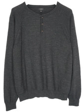 J. CREW Jumper Men's LARGE Pullover Half Button Neck Melange Black